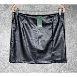 Wild Fable Faux Leather Mini Skirt Womens Size 12 Black Front Slit NWT‎
